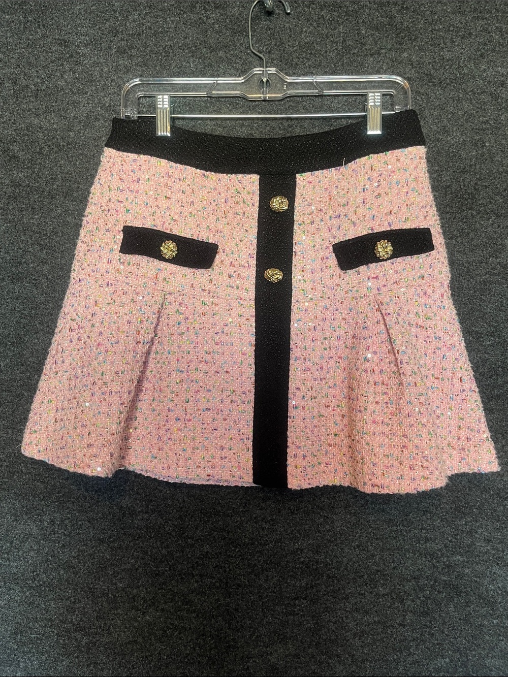 Alexia Admor Pink Tweed Mini Skirt with Black Trim